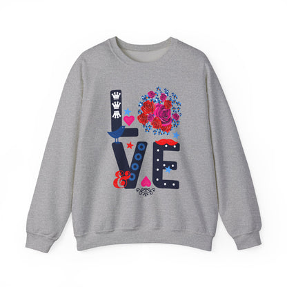 LOVE Graphic Sweatshirt |  Cute Floral Heart Print Women’s Casual Pullover Top | Unisex Heavy Blend | Crewneck Sweatshirt