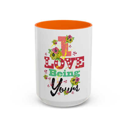 I Love Being Yours Floral Mug | Cute Romantic Coffee Cup with Red Interior | Gift for Her, Wife, Girlfriend | Aesthetic Ceramic Mug | Accent Coffee Mug (11, 15oz)