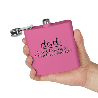 Dad Flask | A Son’s First Hero | A Daughter’s First Love | 6oz Stainless Steel Hip Flask | Father’s Day Gift | 6 oz