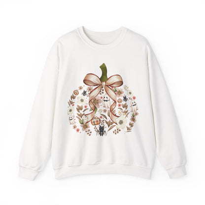 Cute Ghost Pumpkin Sweatshirt | Floral Halloween Crewneck | Spooky Pumpkin Bow Sweater | Fall Ghost Sweatshirt | Cozy Halloween Gift for Women | Crewneck Sweatshirt | Floral Pumpkin Wreath with Ribbon...