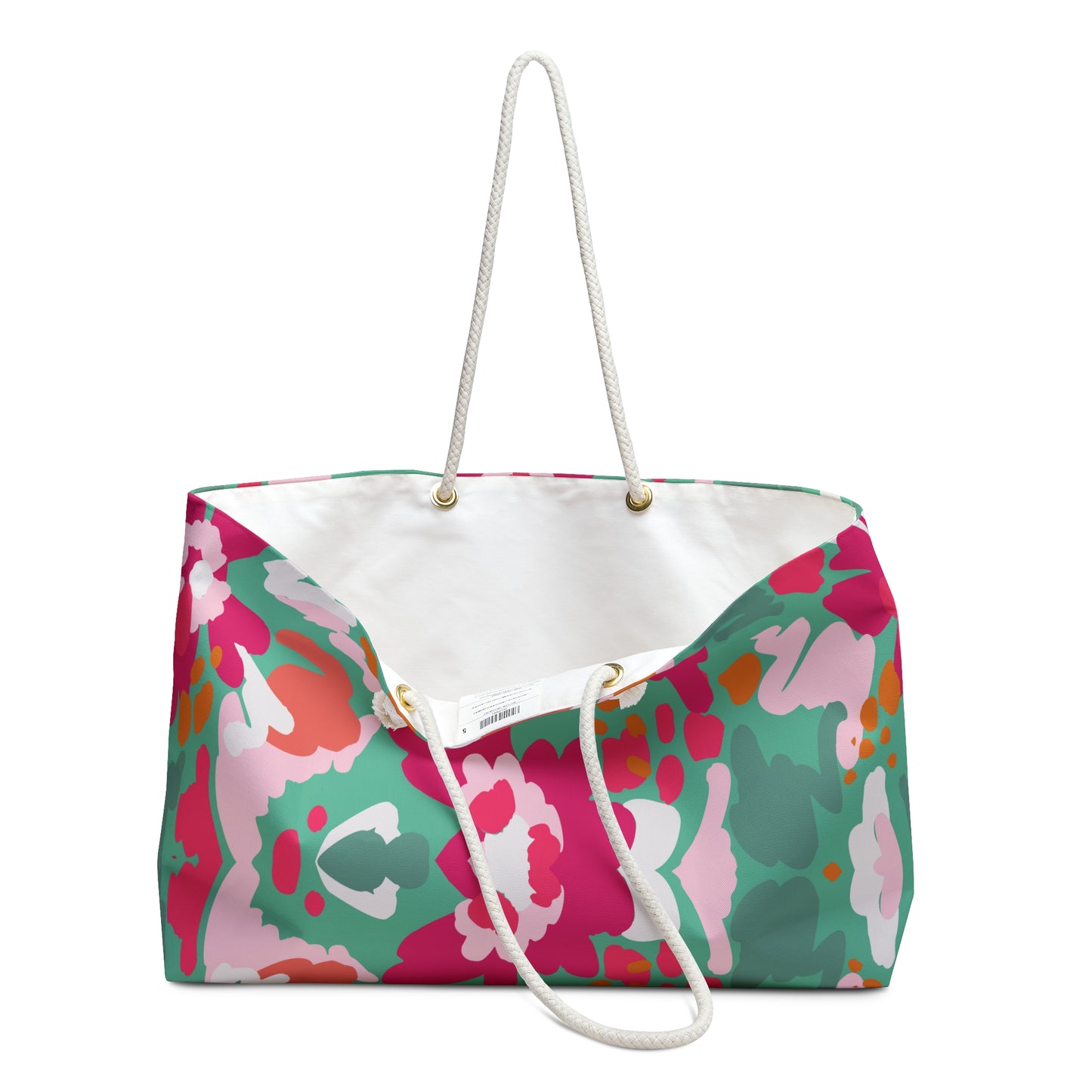 Floral Ikat Weekender Bag | Pink & Teal Patterned Travel Tote | Colorful Boho Carry-On Tote for Stylish Getaways