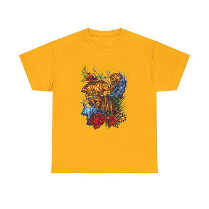 Savage Tiger Floral Graphic Tee  | Bold Streetwear Animal Print Tee | Tiger & Rose Graphic Tee | Bold Floral Ninja Tiger T-Shirt