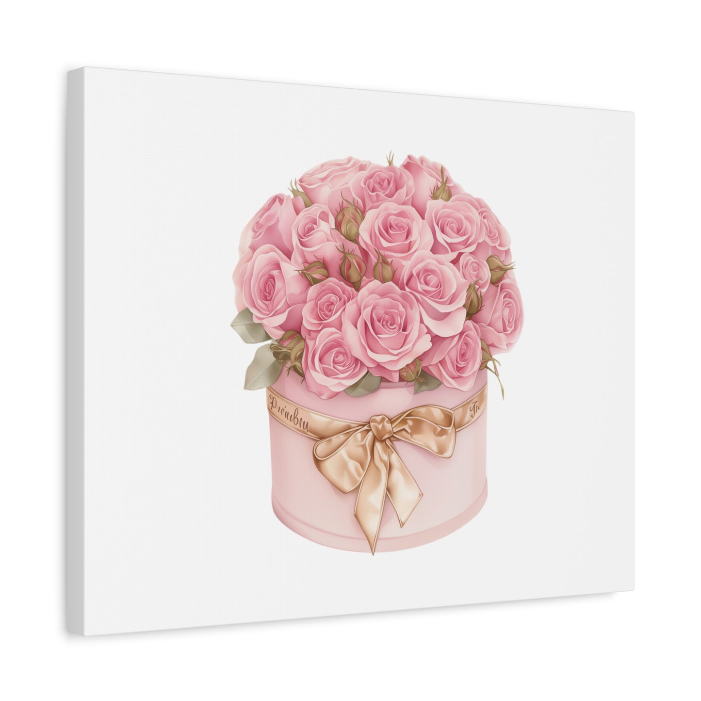 Pink Rose Bouquet Box Wall Art Print | Elegant Floral Gift Decor | Matte Canvas
