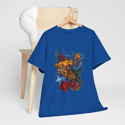 Savage Tiger Floral Graphic Tee  | Bold Streetwear Animal Print Tee | Tiger & Rose Graphic Tee | Bold Floral Ninja Tiger T-Shirt