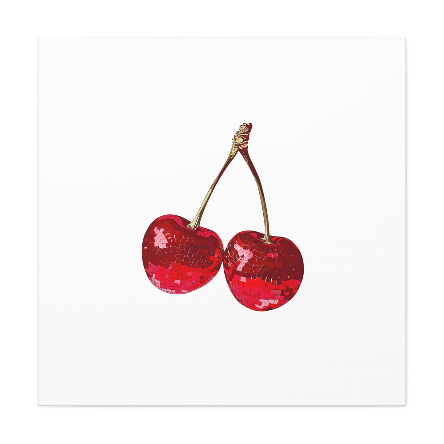 Red Glitter Disco Cherry Wall Art Print | Sparkly Pop Art Fruit Decor | Cherry Duo Matte Canvas Print | Minimal Fruit Wall Art