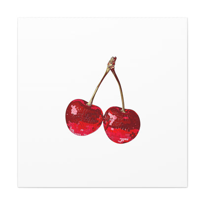 Red Glitter Disco Cherry Wall Art Print | Sparkly Pop Art Fruit Decor | Cherry Duo Matte Canvas Print | Minimal Fruit Wall Art