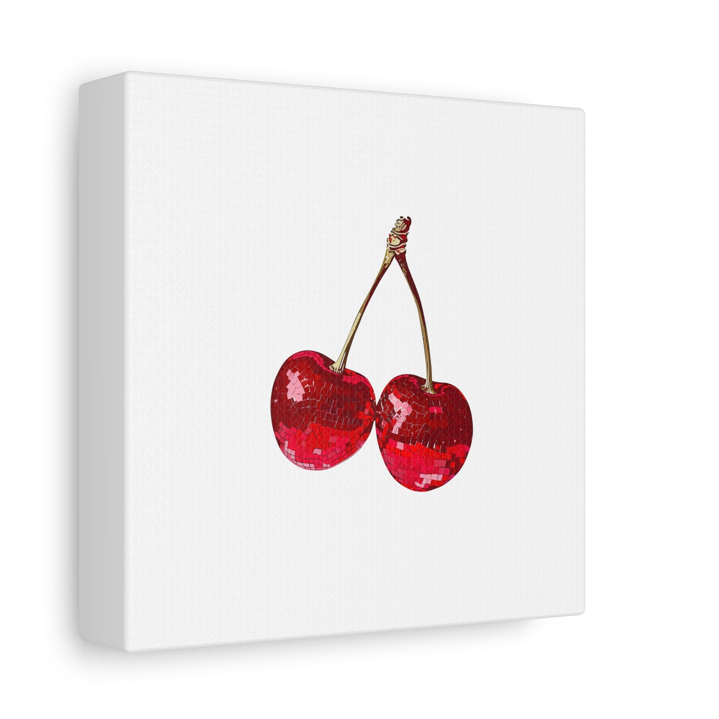 Red Glitter Disco Cherry Wall Art Print | Sparkly Pop Art Fruit Decor | Cherry Duo Matte Canvas Print | Minimal Fruit Wall Art
