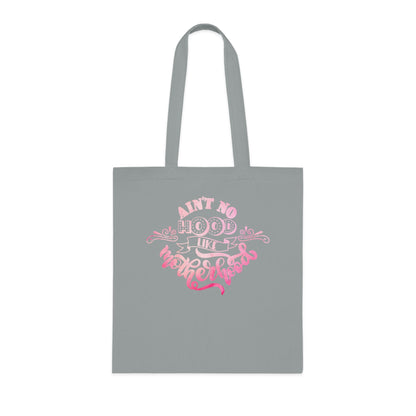 Stylish Canvas Tote for Moms | Everyday Carry & Gift Idea | Ain't No Hood Like Motherhood Cotton Tote | Pink Mom Tote Bag