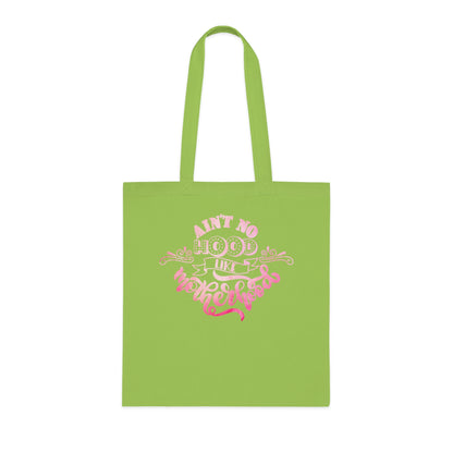 Stylish Canvas Tote for Moms | Everyday Carry & Gift Idea | Ain't No Hood Like Motherhood Cotton Tote | Pink Mom Tote Bag