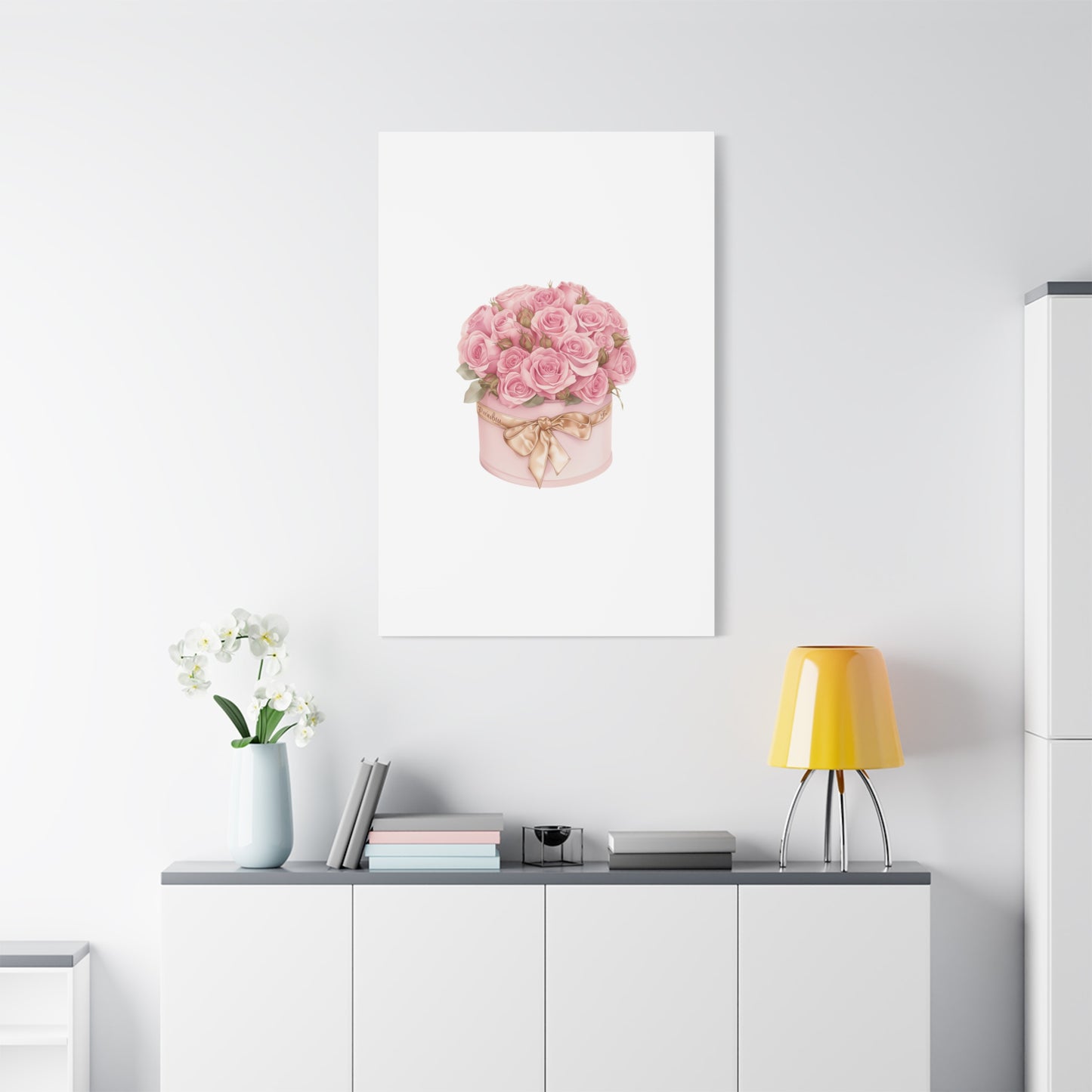 Pink Rose Bouquet Box Wall Art Print | Elegant Floral Gift Decor | Matte Canvas