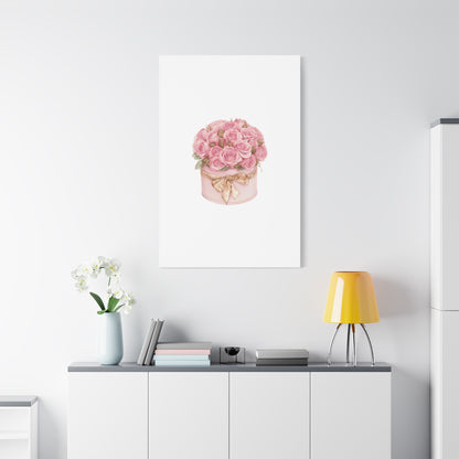 Pink Rose Bouquet Box Wall Art Print | Elegant Floral Gift Decor | Matte Canvas