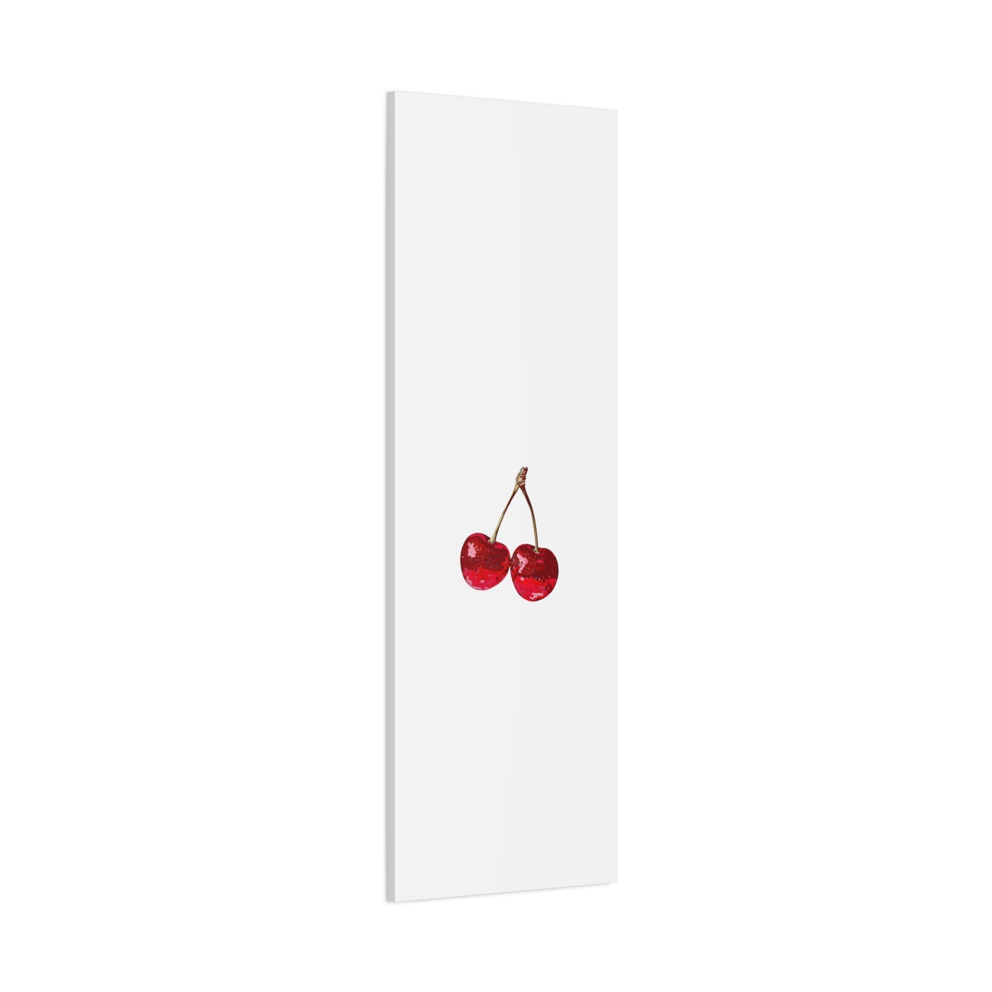 Red Glitter Disco Cherry Wall Art Print | Sparkly Pop Art Fruit Decor | Cherry Duo Matte Canvas Print | Minimal Fruit Wall Art