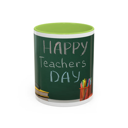 Happy Teachers Day Mug | Teacher Appreciation Gift Coffee Cup | Cute School Gift Idea for Teachers | Accent Coffee Mug | 11oz | 15oz