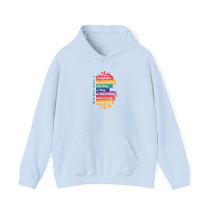 Teacher Appreciation Hoodie |  Inspirational Teacher Gift Sweatshirt | Colorful Graphic Hoodie for Educators | Librarian Rainbow Acrostic Hoodie | Proud Book Lover Sweatshirt