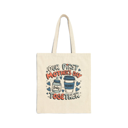 Cotton Canvas Tote Bag |Our First Mother’s Day Together Tote Bag | Cute Mom and Baby Canvas Gift Bag for New Moms