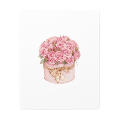 Pink Rose Bouquet Box Wall Art Print | Elegant Floral Gift Decor | Matte Canvas
