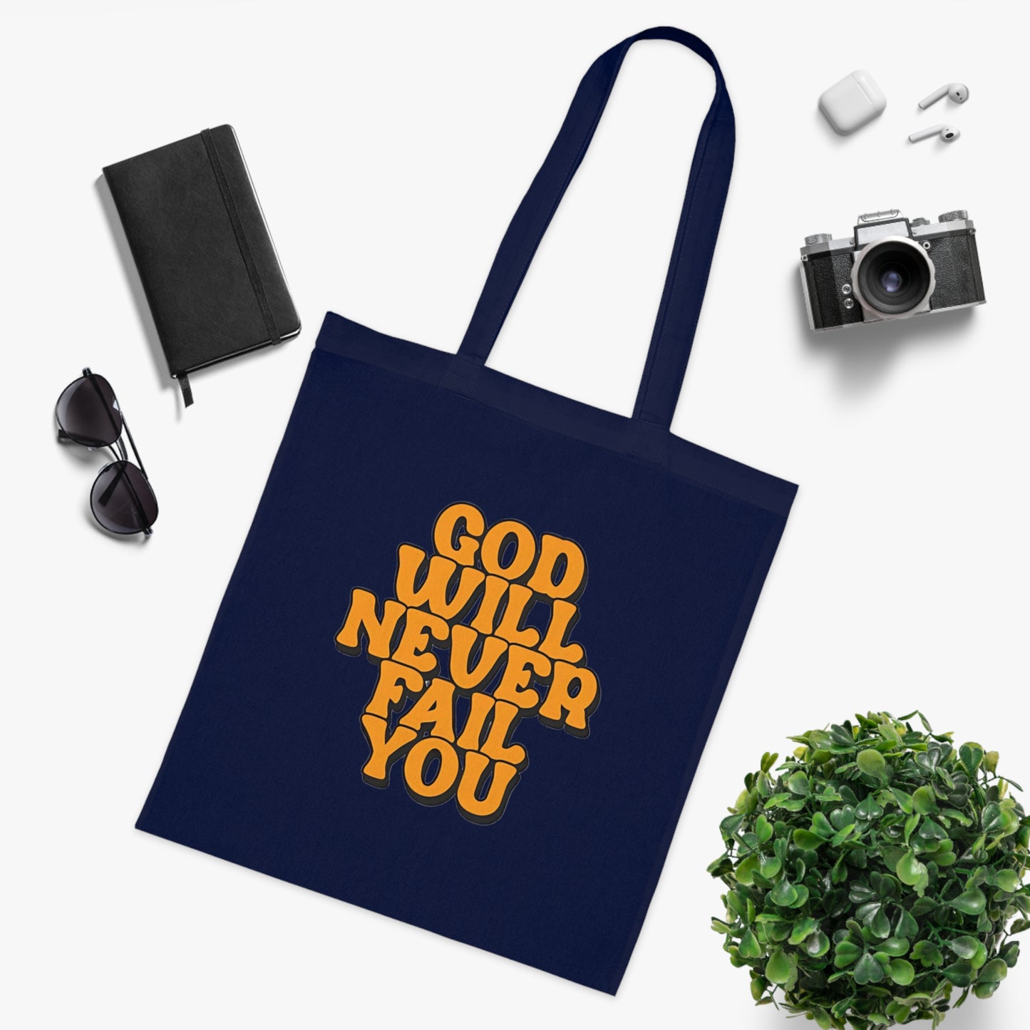 Faith Tote Bag | God Will Never Fail You | Inspirational Cotton Shopping Tote | Christian Faith Canvas Tote Bag for Church | Men | Everyday Use