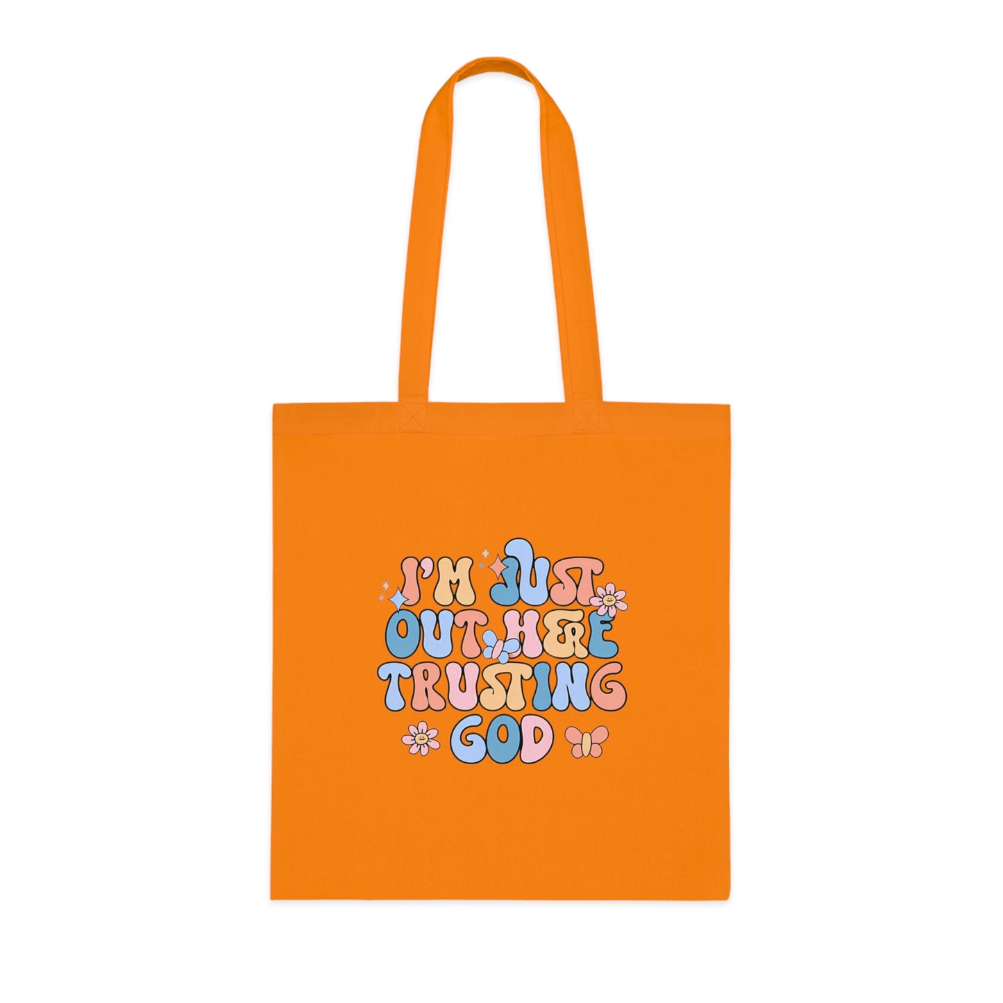 Trusting God Floral Tote | Retro Faith Cotton Tote Bag | Christian Faith Canvas Tote Bag for Men | Church & Everyday Use | I’m Just Out Here Trusting God Tote Bag