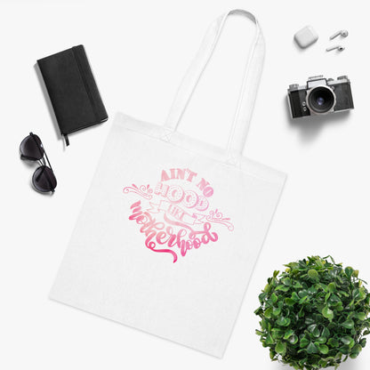 Stylish Canvas Tote for Moms | Everyday Carry & Gift Idea | Ain't No Hood Like Motherhood Cotton Tote | Pink Mom Tote Bag