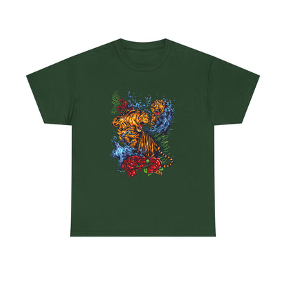 Savage Tiger Floral Graphic Tee  | Bold Streetwear Animal Print Tee | Tiger & Rose Graphic Tee | Bold Floral Ninja Tiger T-Shirt