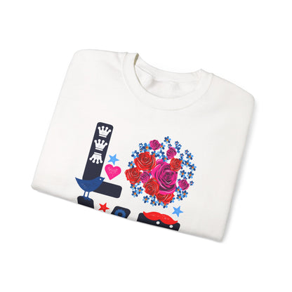 LOVE Graphic Sweatshirt |  Cute Floral Heart Print Women’s Casual Pullover Top | Unisex Heavy Blend | Crewneck Sweatshirt