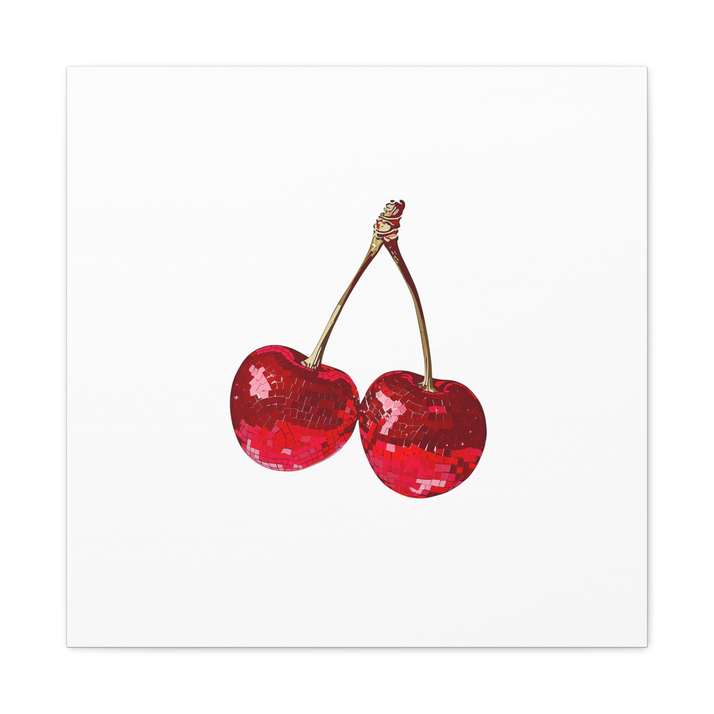 Red Glitter Disco Cherry Wall Art Print | Sparkly Pop Art Fruit Decor | Cherry Duo Matte Canvas Print | Minimal Fruit Wall Art