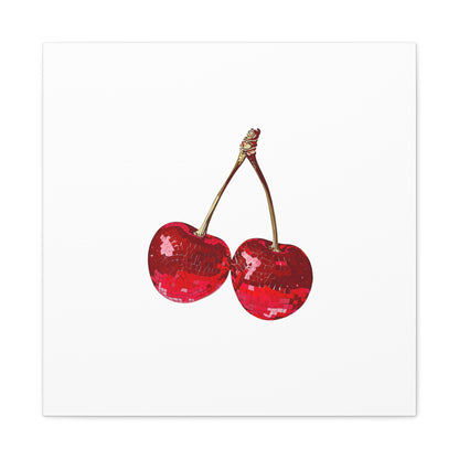 Red Glitter Disco Cherry Wall Art Print | Sparkly Pop Art Fruit Decor | Cherry Duo Matte Canvas Print | Minimal Fruit Wall Art