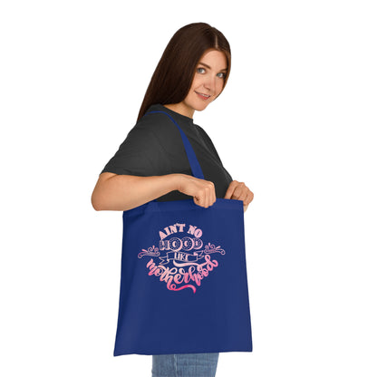 Stylish Canvas Tote for Moms | Everyday Carry & Gift Idea | Ain't No Hood Like Motherhood Cotton Tote | Pink Mom Tote Bag