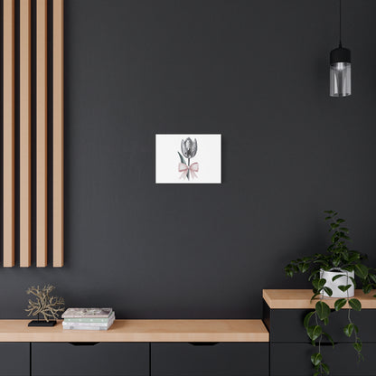 Silver Disco Tulip Wall Art Print with Pink Bow | Glam Floral Decor | Matte Canvas | Stretched |