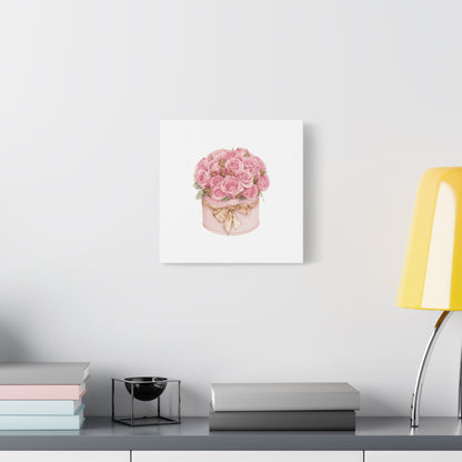 Pink Rose Bouquet Box Wall Art Print | Elegant Floral Gift Decor | Matte Canvas