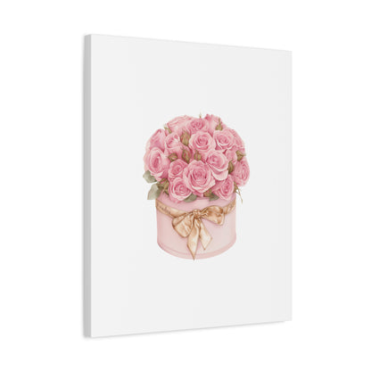 Pink Rose Bouquet Box Wall Art Print | Elegant Floral Gift Decor | Matte Canvas
