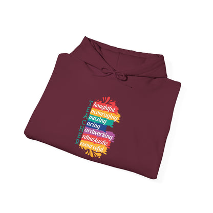 Teacher Appreciation Hoodie |  Inspirational Teacher Gift Sweatshirt | Colorful Graphic Hoodie for Educators | Librarian Rainbow Acrostic Hoodie | Proud Book Lover Sweatshirt