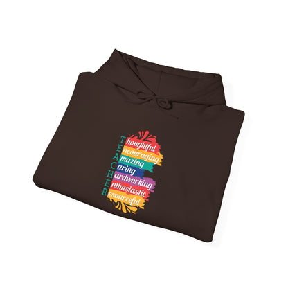 Teacher Appreciation Hoodie |  Inspirational Teacher Gift Sweatshirt | Colorful Graphic Hoodie for Educators | Librarian Rainbow Acrostic Hoodie | Proud Book Lover Sweatshirt