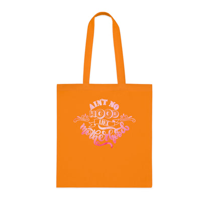 Stylish Canvas Tote for Moms | Everyday Carry & Gift Idea | Ain't No Hood Like Motherhood Cotton Tote | Pink Mom Tote Bag