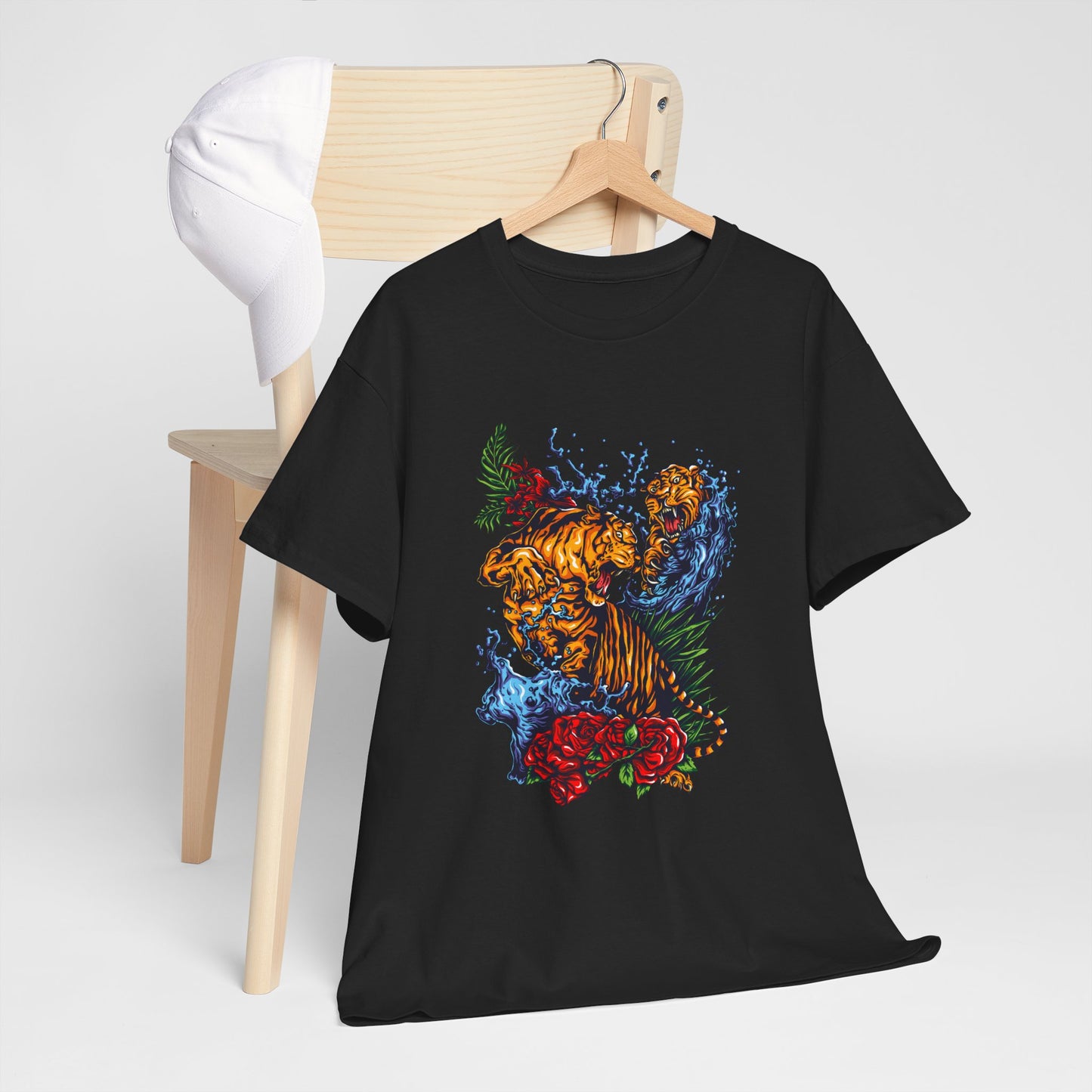 Savage Tiger Floral Graphic Tee  | Bold Streetwear Animal Print Tee | Tiger & Rose Graphic Tee | Bold Floral Ninja Tiger T-Shirt