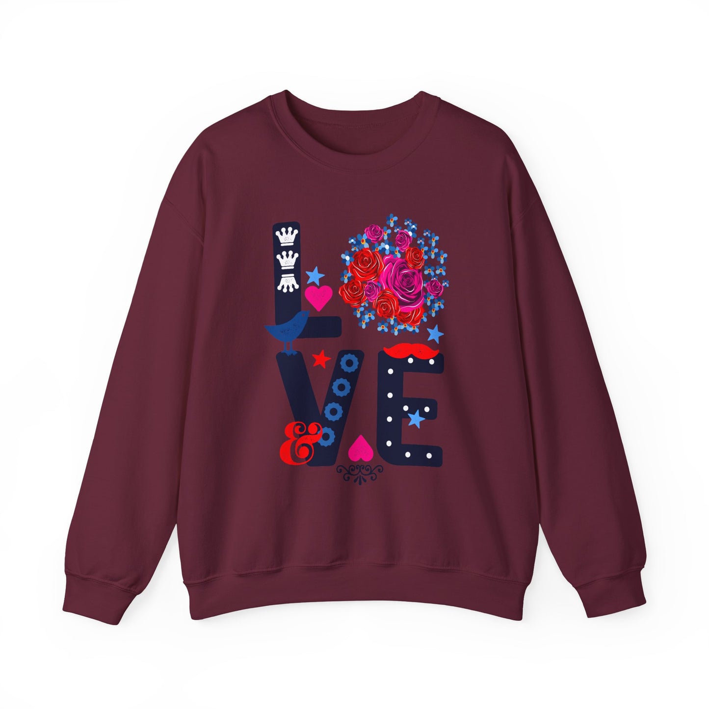 LOVE Graphic Sweatshirt |  Cute Floral Heart Print Women’s Casual Pullover Top | Unisex Heavy Blend | Crewneck Sweatshirt