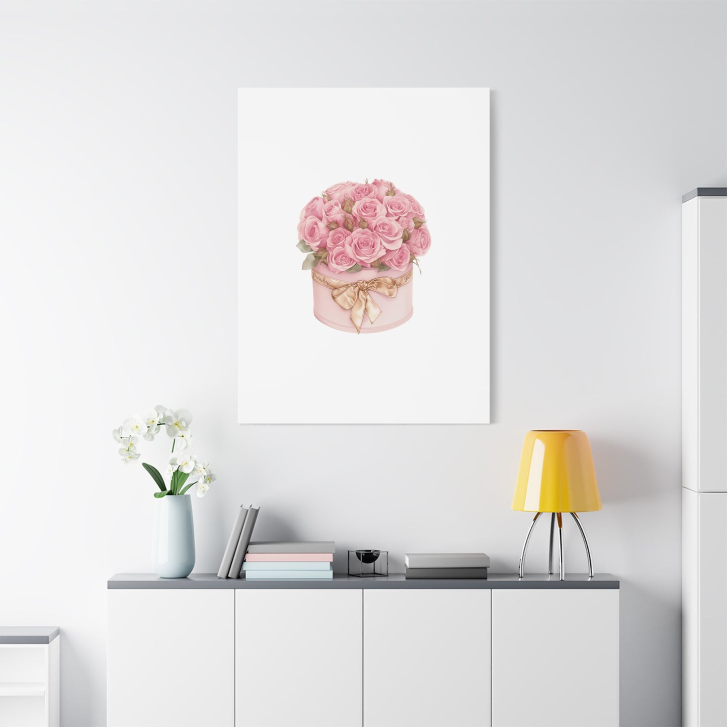 Pink Rose Bouquet Box Wall Art Print | Elegant Floral Gift Decor | Matte Canvas