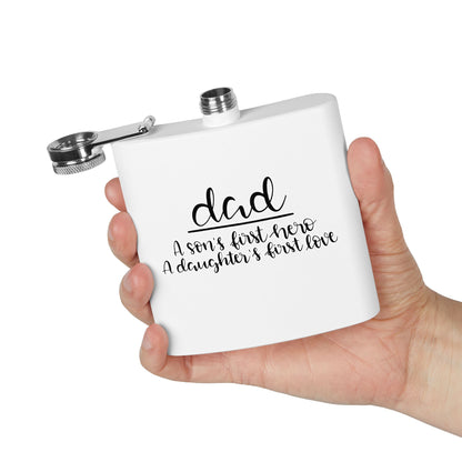 Dad Flask | A Son’s First Hero | A Daughter’s First Love | 6oz Stainless Steel Hip Flask | Father’s Day Gift | 6 oz