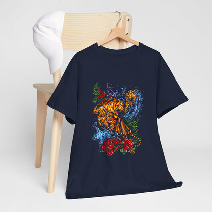 Savage Tiger Floral Graphic Tee  | Bold Streetwear Animal Print Tee | Tiger & Rose Graphic Tee | Bold Floral Ninja Tiger T-Shirt