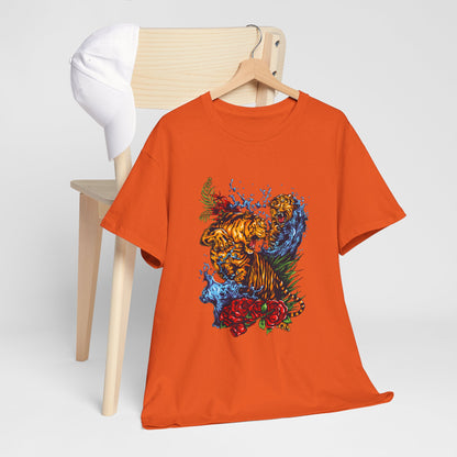 Savage Tiger Floral Graphic Tee  | Bold Streetwear Animal Print Tee | Tiger & Rose Graphic Tee | Bold Floral Ninja Tiger T-Shirt