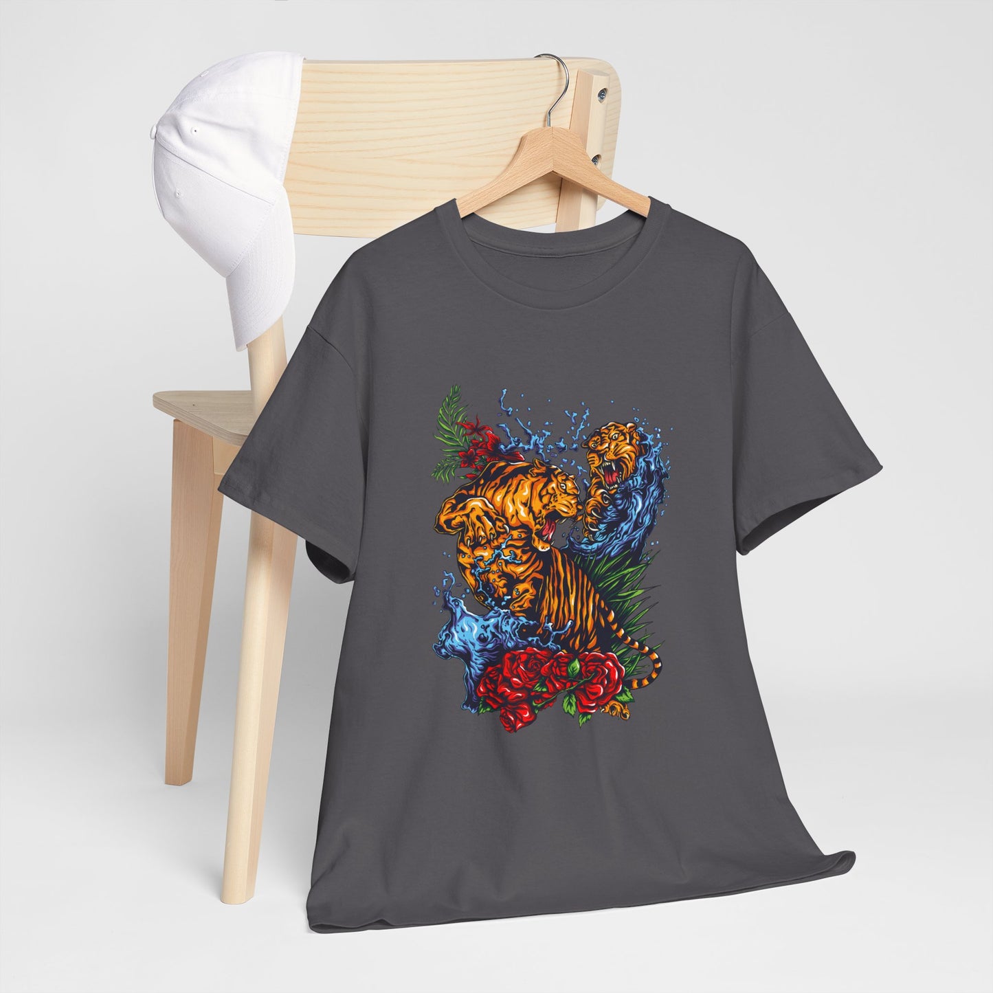 Savage Tiger Floral Graphic Tee  | Bold Streetwear Animal Print Tee | Tiger & Rose Graphic Tee | Bold Floral Ninja Tiger T-Shirt