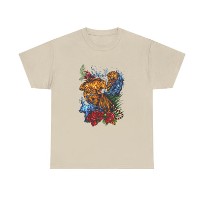 Savage Tiger Floral Graphic Tee  | Bold Streetwear Animal Print Tee | Tiger & Rose Graphic Tee | Bold Floral Ninja Tiger T-Shirt