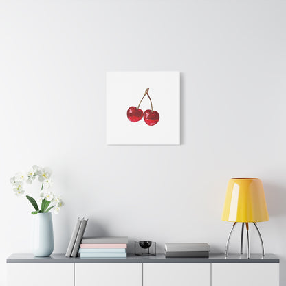 Red Glitter Disco Cherry Wall Art Print | Sparkly Pop Art Fruit Decor | Cherry Duo Matte Canvas Print | Minimal Fruit Wall Art