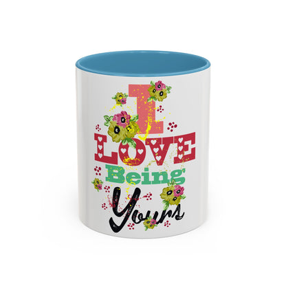 I Love Being Yours Floral Mug | Cute Romantic Coffee Cup with Red Interior | Gift for Her, Wife, Girlfriend | Aesthetic Ceramic Mug | Accent Coffee Mug (11, 15oz)