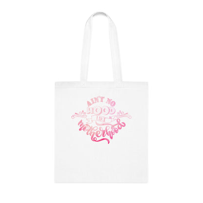 Stylish Canvas Tote for Moms | Everyday Carry & Gift Idea | Ain't No Hood Like Motherhood Cotton Tote | Pink Mom Tote Bag