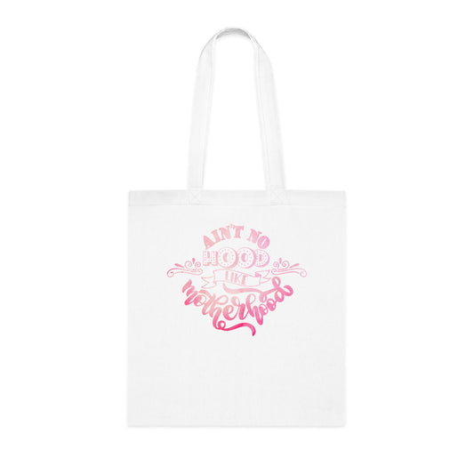 Stylish Canvas Tote for Moms | Everyday Carry & Gift Idea | Ain't No Hood Like Motherhood Cotton Tote | Pink Mom Tote Bag