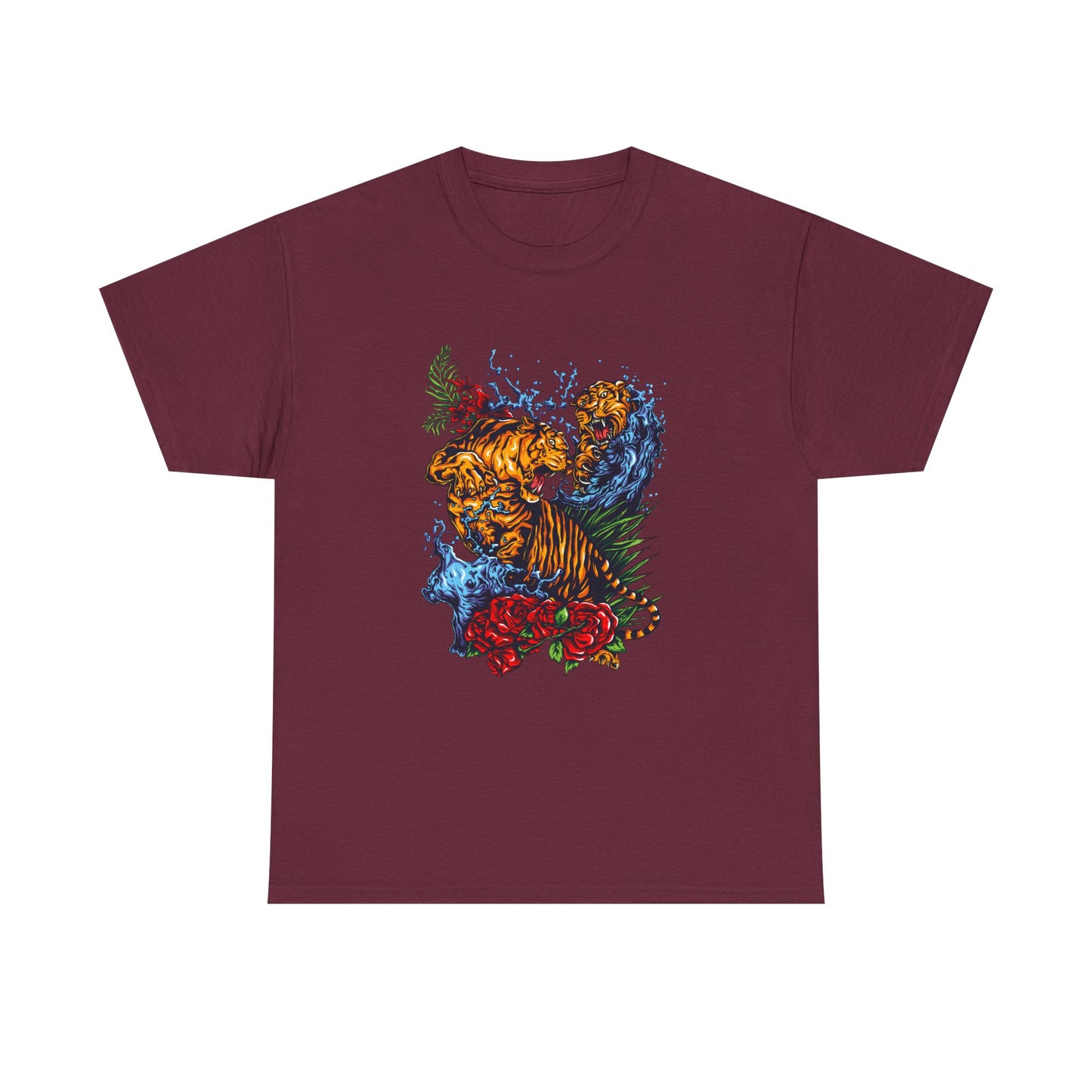 Savage Tiger Floral Graphic Tee  | Bold Streetwear Animal Print Tee | Tiger & Rose Graphic Tee | Bold Floral Ninja Tiger T-Shirt