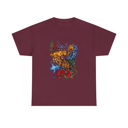 Savage Tiger Floral Graphic Tee  | Bold Streetwear Animal Print Tee | Tiger & Rose Graphic Tee | Bold Floral Ninja Tiger T-Shirt