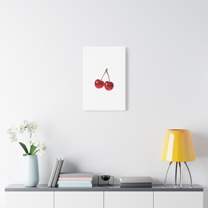 Red Glitter Disco Cherry Wall Art Print | Sparkly Pop Art Fruit Decor | Cherry Duo Matte Canvas Print | Minimal Fruit Wall Art