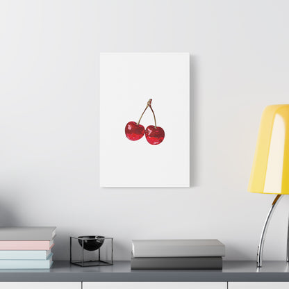 Red Glitter Disco Cherry Wall Art Print | Sparkly Pop Art Fruit Decor | Cherry Duo Matte Canvas Print | Minimal Fruit Wall Art